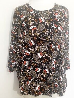Philosophy Women's Black Floral Paisley Long Sleeve Hi-Lo Rayon Knit Top 3X